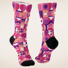 Retro roze paarse wijnglas Bauhaus patroon Sokken