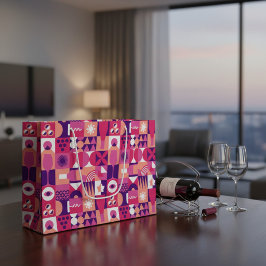 Retro roze paarse wijnpatroon groot cadeauzakje