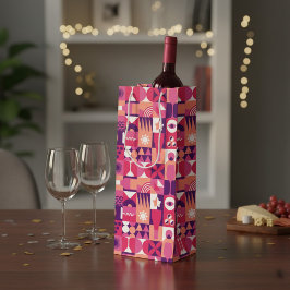 Retro roze paarse wijnpatroon wijn cadeautas