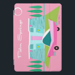 Retro Roze palm Springs iPad Smart Hoesje iPad Pro Cover<br><div class="desc">Tussen de roze achtergrond, turquoise midden eeuw modern thuis, en de klassieke auto van de jaren '50, kon dit ontwerp niet meer Palm Springs zijn als het in de wolken stond. Wacht, het zegt het in de wolken. De blauwe en blauwgroen steen van het huis wordt gecompenseerd door de sputnik...</div>