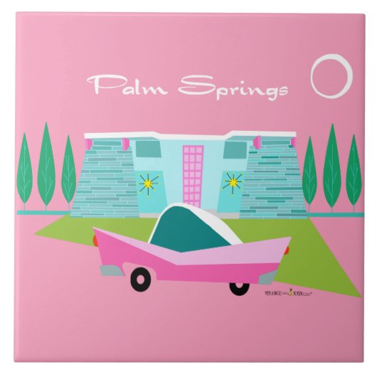 Retro Roze palm Springs-keramische tegels Tegeltje (Voorkant)