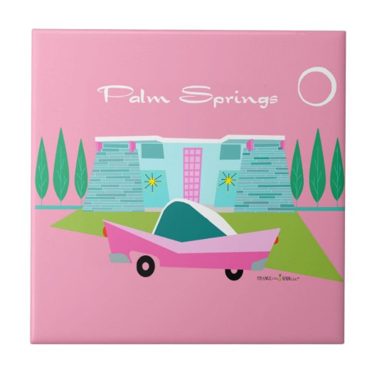 Retro Roze palm Springs-keramische tegels Tegeltje (Voorkant)