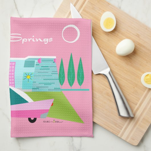 Retro Roze palm Springs Kitchen Towelen Theedoek (Quarter Fold)