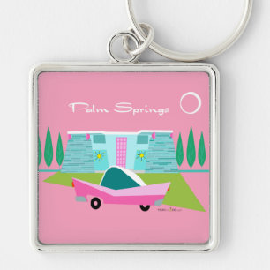 Retro Roze Palm Springs Sleutelhanger
