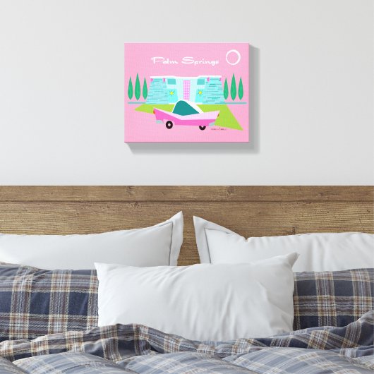 Retro Roze Palm Springs Stretted Canvas Print (Insitu (Slaapkamer))