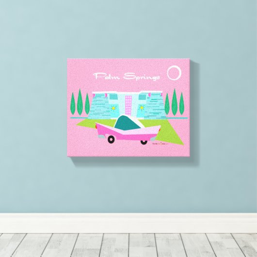 Retro Roze Palm Springs Stretted Canvas Print (Insitu (Houten vloer))
