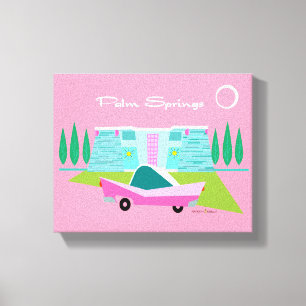 Retro Roze Palm Springs Stretted Canvas Print