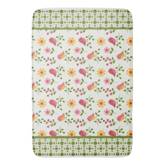 Retro Roze paneel van lente-vogels Badmat (Voorkant Verticaal)