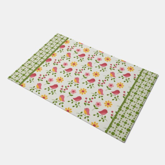 Retro Roze paneel van lente-vogels Deurmat (Schuin)