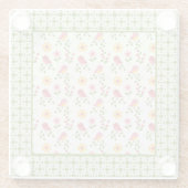 Retro Roze paneel van lente-vogels Glazen Onderzetter (Achterkant)