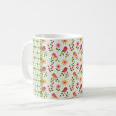 Retro Roze paneel van lente-vogels Koffiemok (Voorkant links)