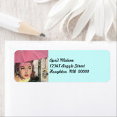 Retro roze paraplu regenachtige dag retour adresla etiket (Insitu)