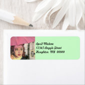 Retro roze paraplu regenachtige dag retour adresla etiket (Insitu)