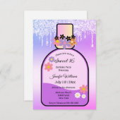 Retro roze parfum zoet 16 druipende glitters kaart (Voorkant / Achterkant)