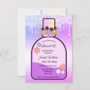 Retro roze parfum zoet 16 druipende glitters kaart