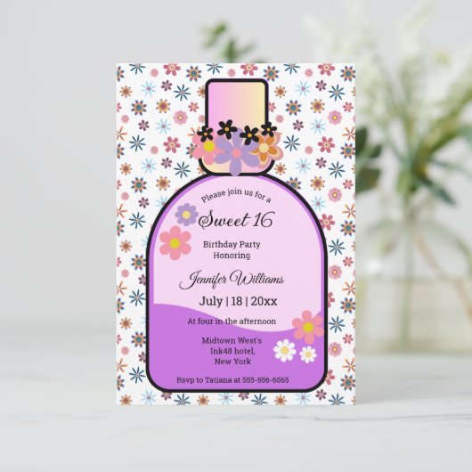 Retro roze parfumfles Bloemzoet 16 Kaart (Staand voorkant)