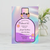 retro roze parfumfles zoet 16 holografisch kaart (Staand voorkant)