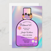 retro roze parfumfles zoet 16 holografisch kaart (Voorkant / Achterkant)