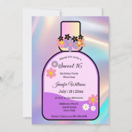 retro roze parfumfles zoet 16 holografisch kaart