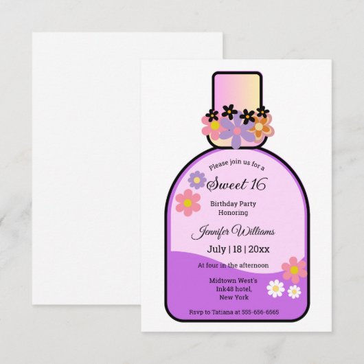 retro roze parfumfles zoet 16 minimalistisch kaart (Voorkant / Achterkant)