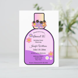 retro roze parfumfles zoet 16 minimalistisch kaart