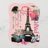 Retro roze Parijs Eiffeltoren bruids theekransje Kaart (Voorkant / Achterkant)