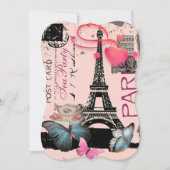 Retro roze Parijs Eiffeltoren bruids theekransje Kaart (Voorkant)