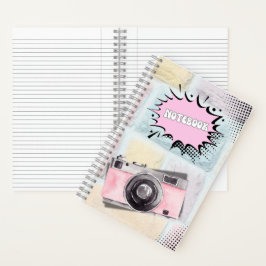 Retro roze pastel camera notitieboek