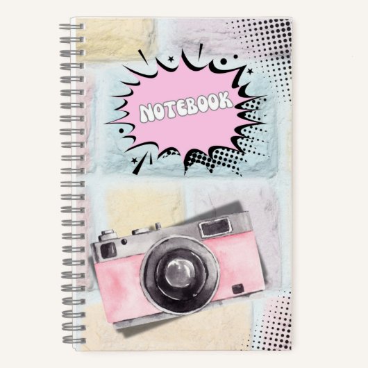 Retro roze pastel camera notitieboek (Voorkant)