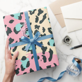 Retro Roze Pastel Luipaard Vlekken Cadeaupapier