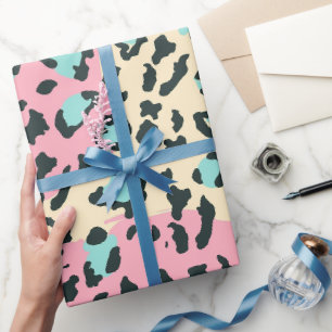 Retro Roze Pastel Luipaard Vlekken Cadeaupapier