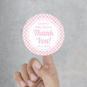 Retro Roze Pastel Meisje Baby shower Dank u Ronde Sticker