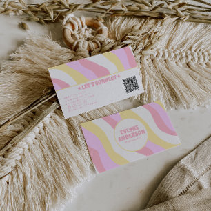 Retro Roze Pastel QR Code 70s Boho Groovy Meisjesa Visitekaartje