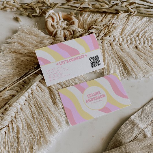 Retro Roze Pastel QR Code 70s Boho Groovy Meisjesa Visitekaartje