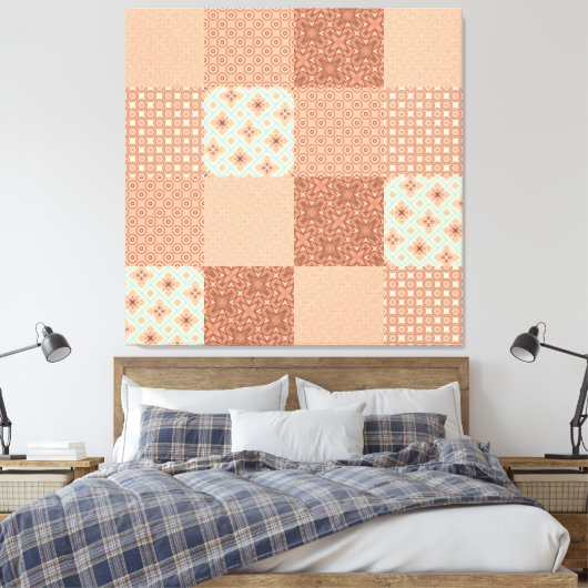Retro Roze Patchwork Canvas Afdruk (Insitu (Slaapkamer))