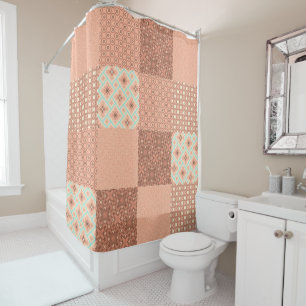 Retro Roze Patchwork Douchegordijn