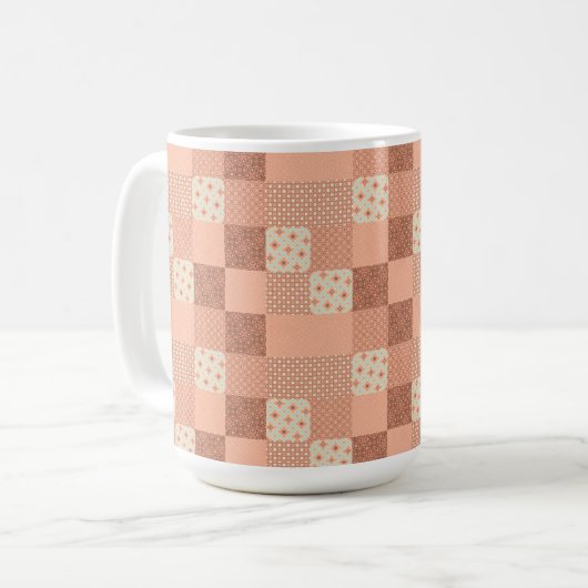 Retro Roze Patchwork Koffiemok (Voorkant links)