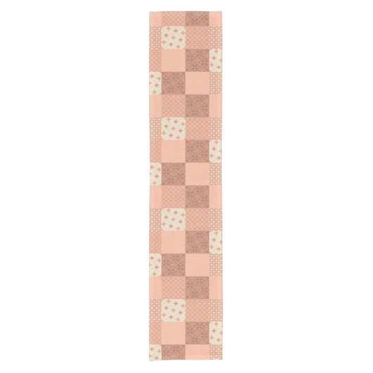 Retro Roze Patchwork Korte Tafelloper (Voorkant)