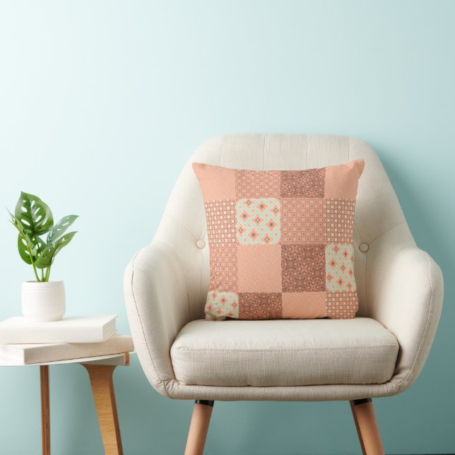 Retro Roze Patchwork Kussen (Stoel)