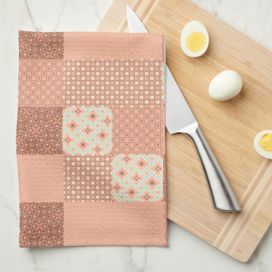 Retro Roze Patchwork Theedoek (Quarter Fold)