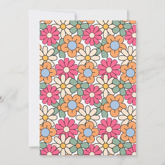 Retro Roze Peach Bloemen Groovy 50ste verjaardag Kaart (Achterkant)