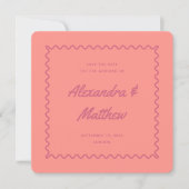 Retro  Roze Peach Wavy Lijst Wedding Save The Date (Voorkant)