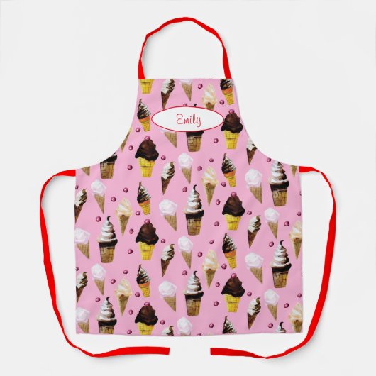 Retro Roze Persoonlijk Schort voor Ijszaak (Voorkant)