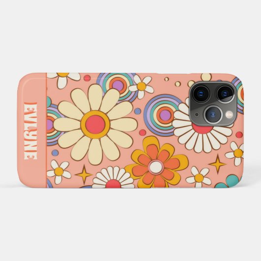Retro Roze Perzik Sinaasappel Groovy Bloemen Trend Case-Mate iPhone Case (Achterkant (horizontaal))