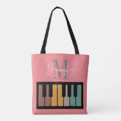 Retro Roze Piano Monogram Naam Gepersonaliseerd Tote Bag (Achterkant)