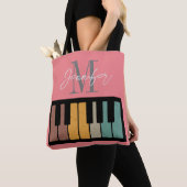 Retro Roze Piano Monogram Naam Gepersonaliseerd Tote Bag (Dichtbij)
