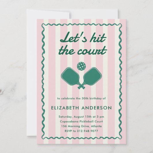 Retro Roze Pickleball Elegant Verjaardagsfeest Kaart (Voorkant)