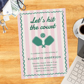 Retro Roze Pickleball Elegant Verjaardagsfeest Kaart