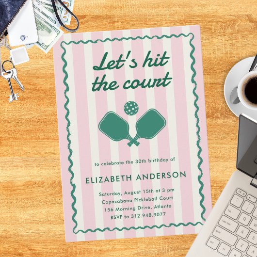 Retro Roze Pickleball Elegant Verjaardagsfeest Kaart