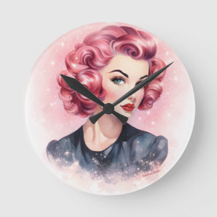 Retro Roze Pin-Up Glamour Meisje  Ronde Klok